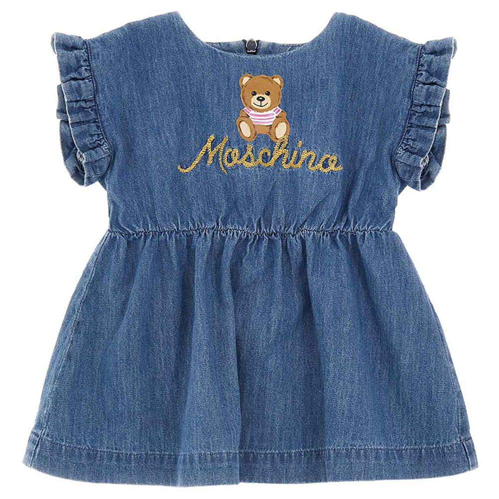 Moschino Baby Girls Denim Dress Blue 6/9 Bleach Light