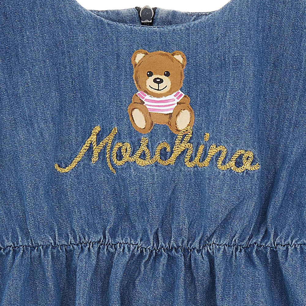 Moschino Baby Girls Denim Dress Blue 3Y Bleach Light