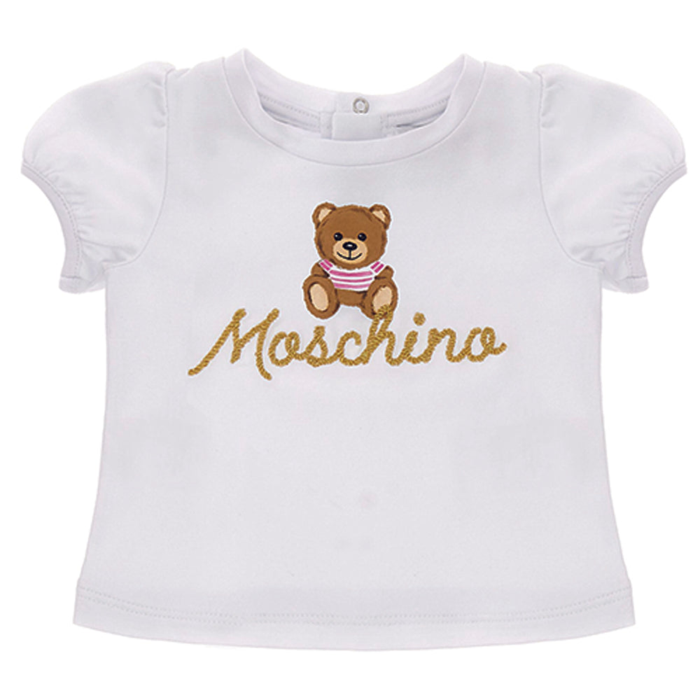 Moschino Baby Girls Teddy Bear Print T-shirt White 9/12 Optical