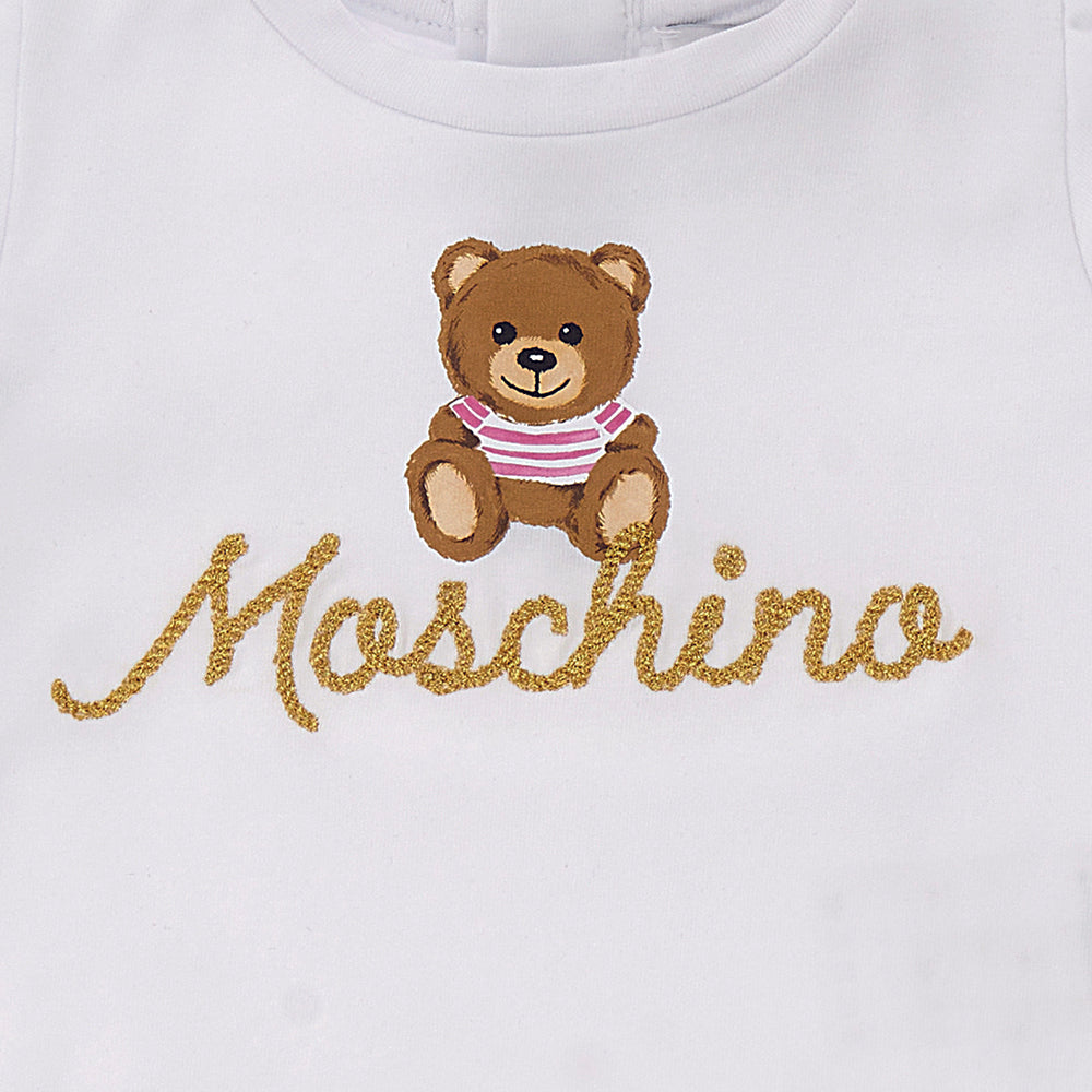 Moschino Baby Girls Teddy Bear Print T-shirt White 9/12 Optical