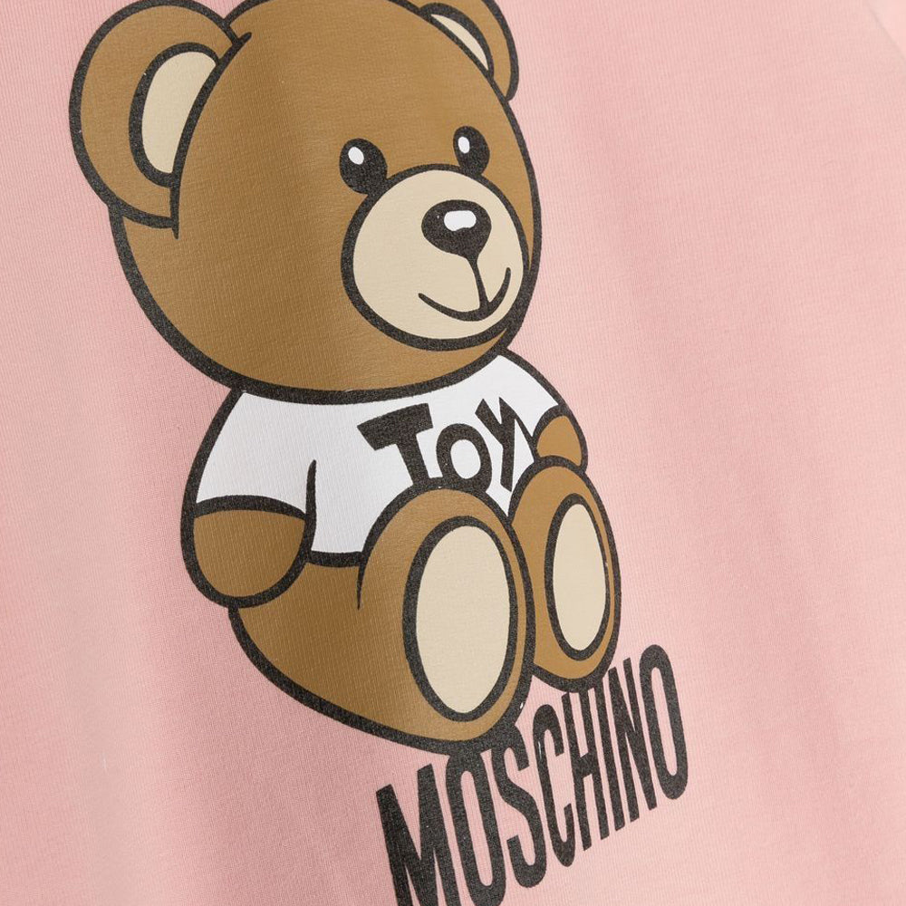 Moschino Baby Girls Teddy Bear Motif Babygrow Pink 3/6m Sugar Rose