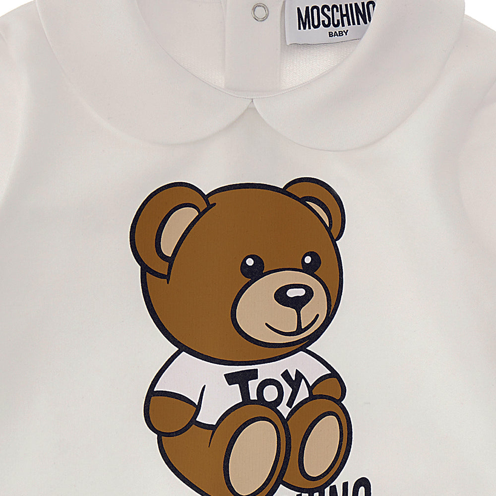 Moschino Baby Boys Teddy Bear Motif Babygrow White 6/9m Optical