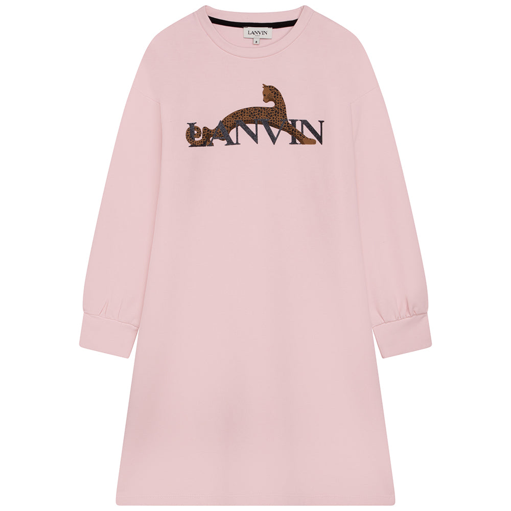 Lanvin Girls Leopard Logo Dress Pink 12Y