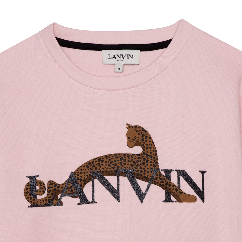 Lanvin Girls Leopard Logo Dress Pink 10Y