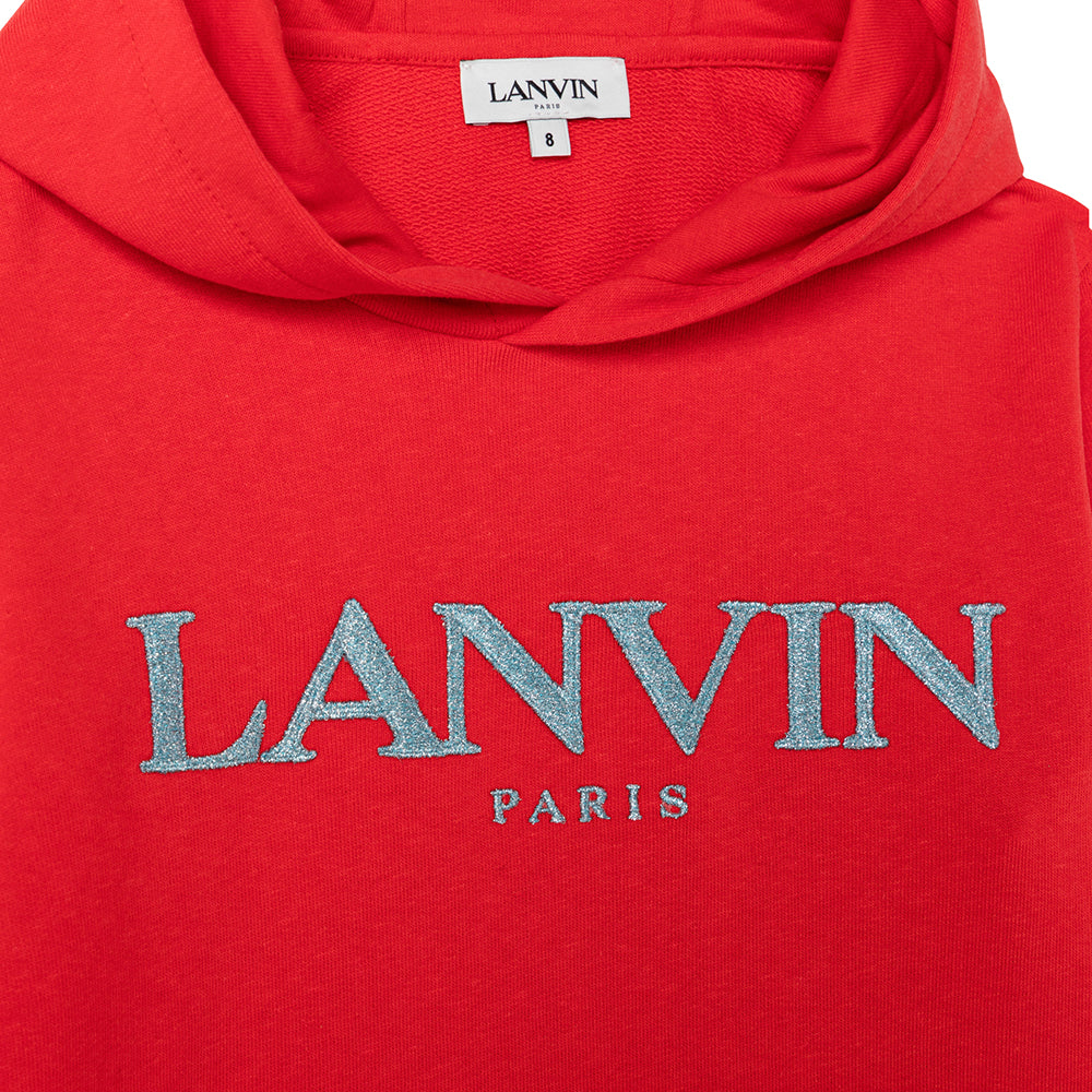 Lanvin Girls Sparkle Embroidered Hoodie Red 8Y