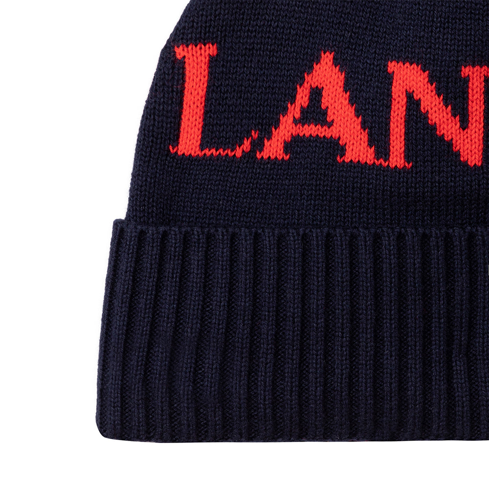 Lanvin Boys Logo Wool Hat Navy 58 Cm