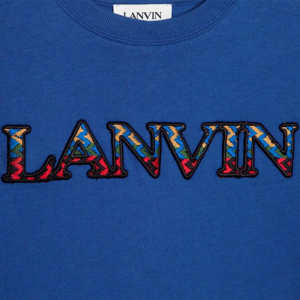 Lanvin Boys Camo Print Logo T Shirt Blue 12Y