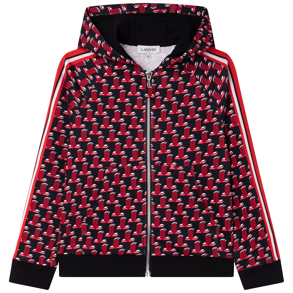 Lanvin Boys Monogram Print Hoodie Black 12Y