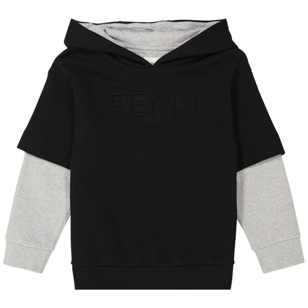 Fendi Boys Embossed Logo Hoodie Black - 8A BLACK