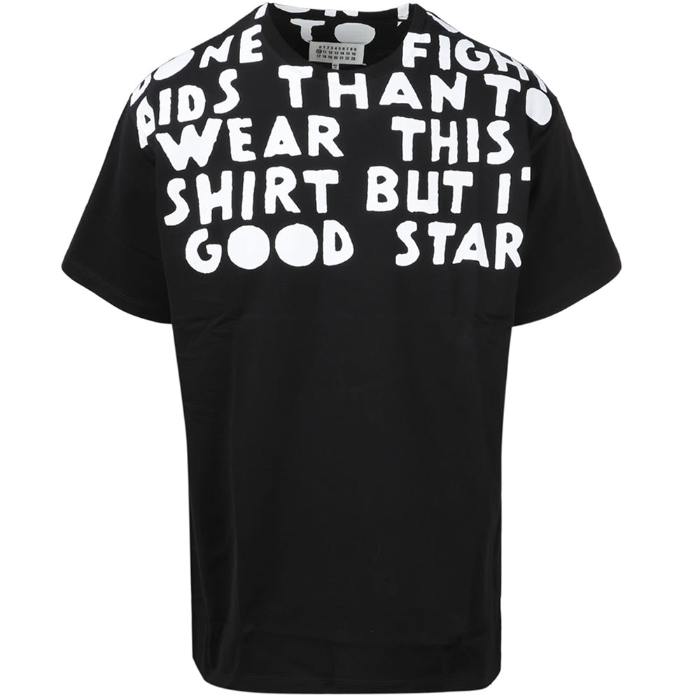 Maison Margiela Mens Slogan Print Round-neck T-shirt Black XL