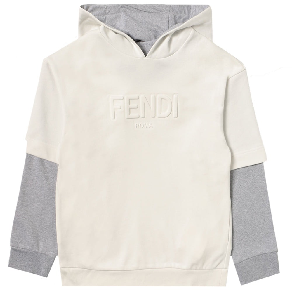 Fendi Boys Embossed Logo Hoodie White 10A WHITE 2023