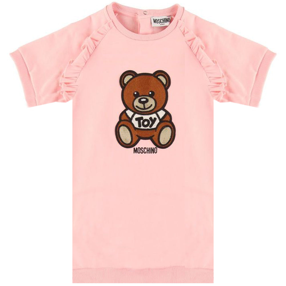 Moschino Baby Girls Embroidered Bear Ruffles Dress Pink - 2Y Pink