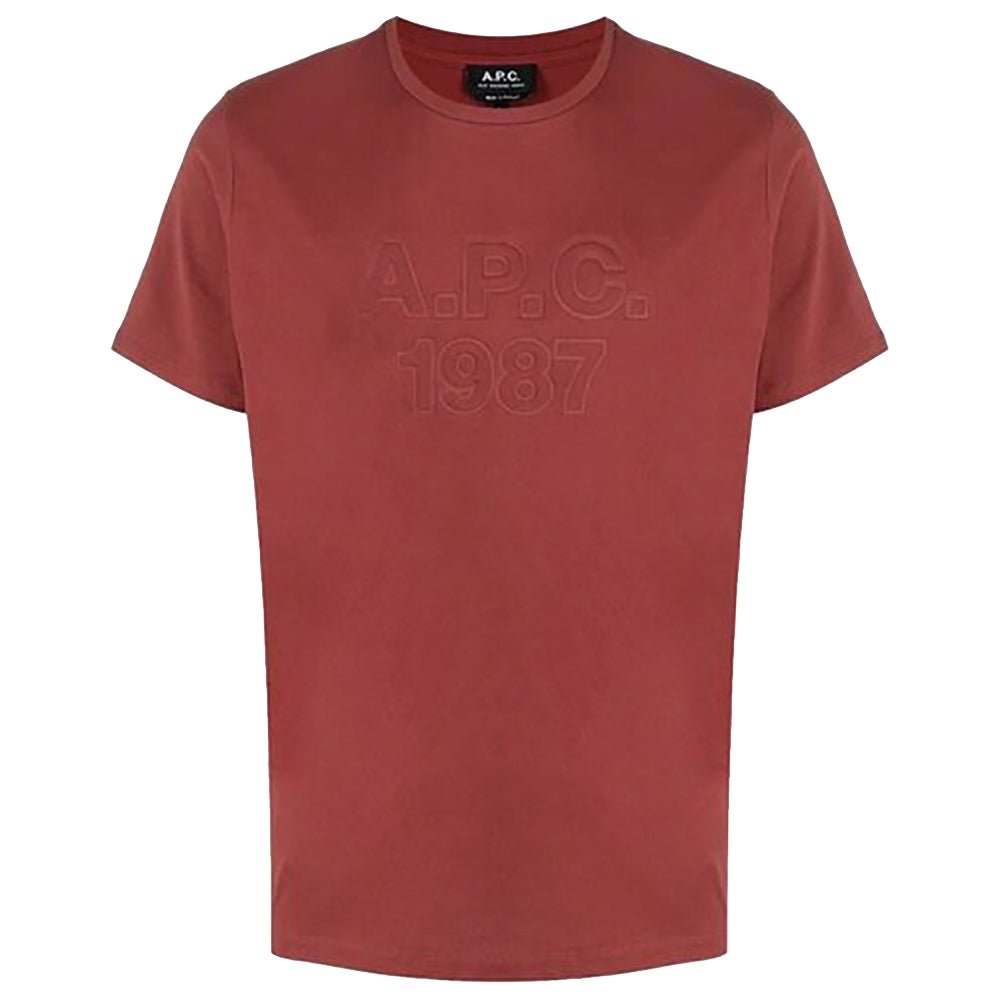 A.P.C Men's Hartman Embossed Logo T-shirt Burgundy M