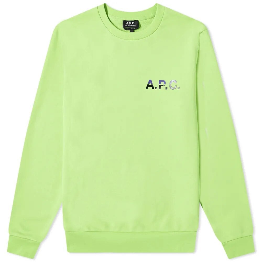 a.p.c. men's michael fluorescent logo sweatshirt light green s