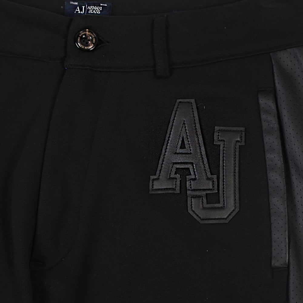 Armani Jeans Men's Leather Logo Classic Fit Joggers Black L