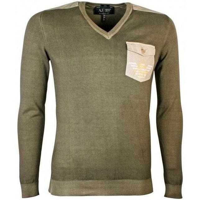 armani jeans men's military cotton sweater olive l