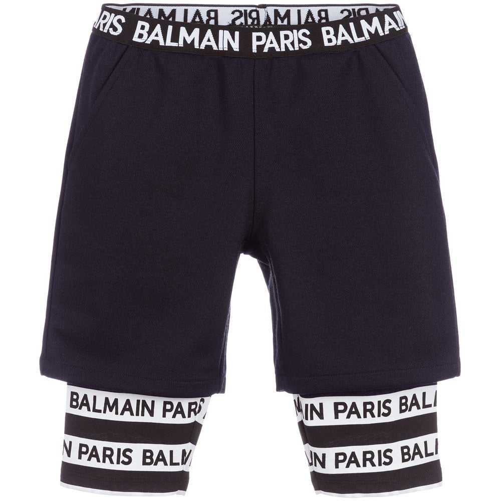 Balmain Boys Logo Layered Shorts Navy 8Y