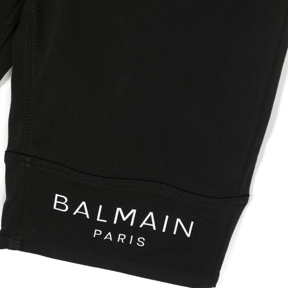 Balmain Boys Logo Print Denim Shorts Black 12Y