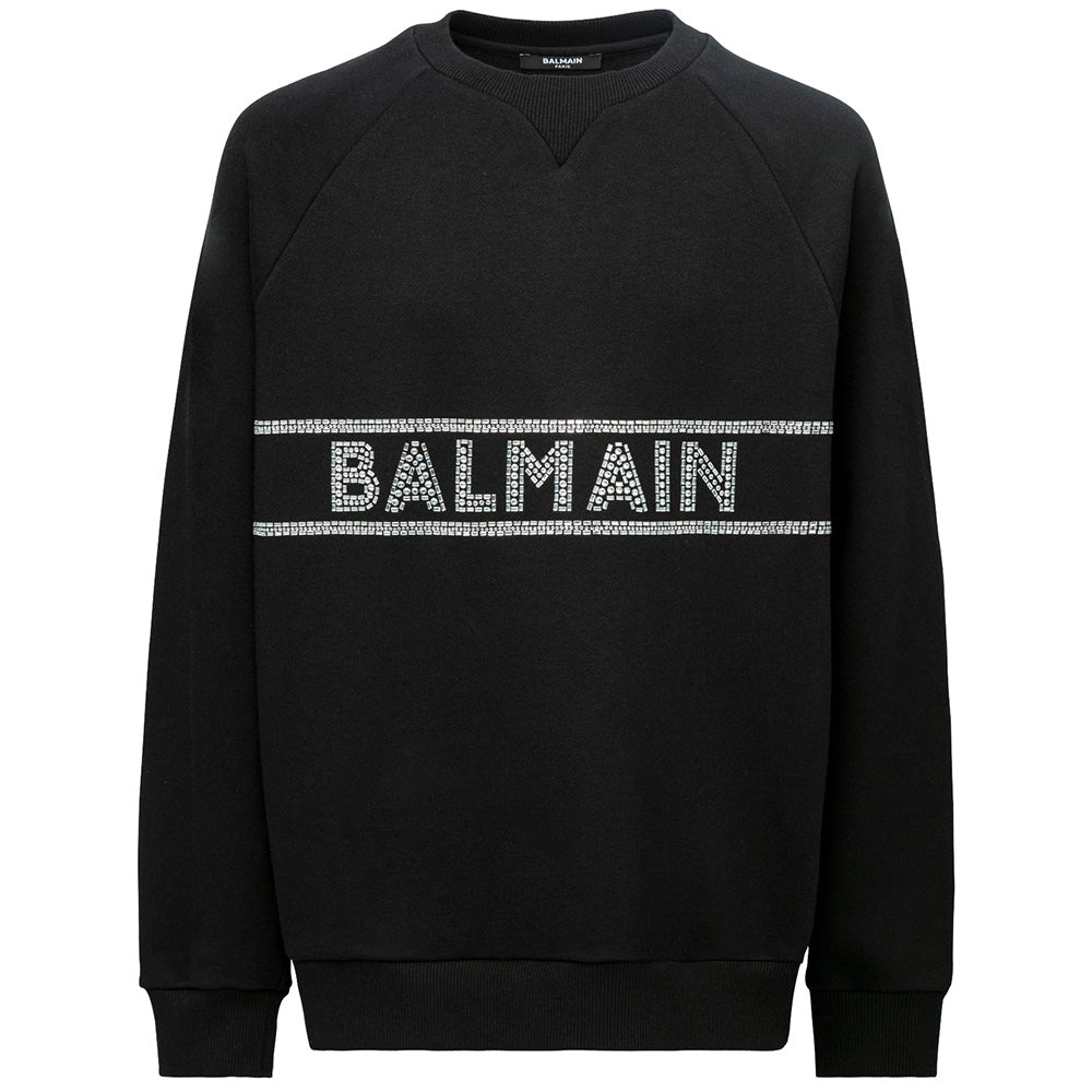 Balmain Girls Diamante Logo Sweatshirt Black 10Y