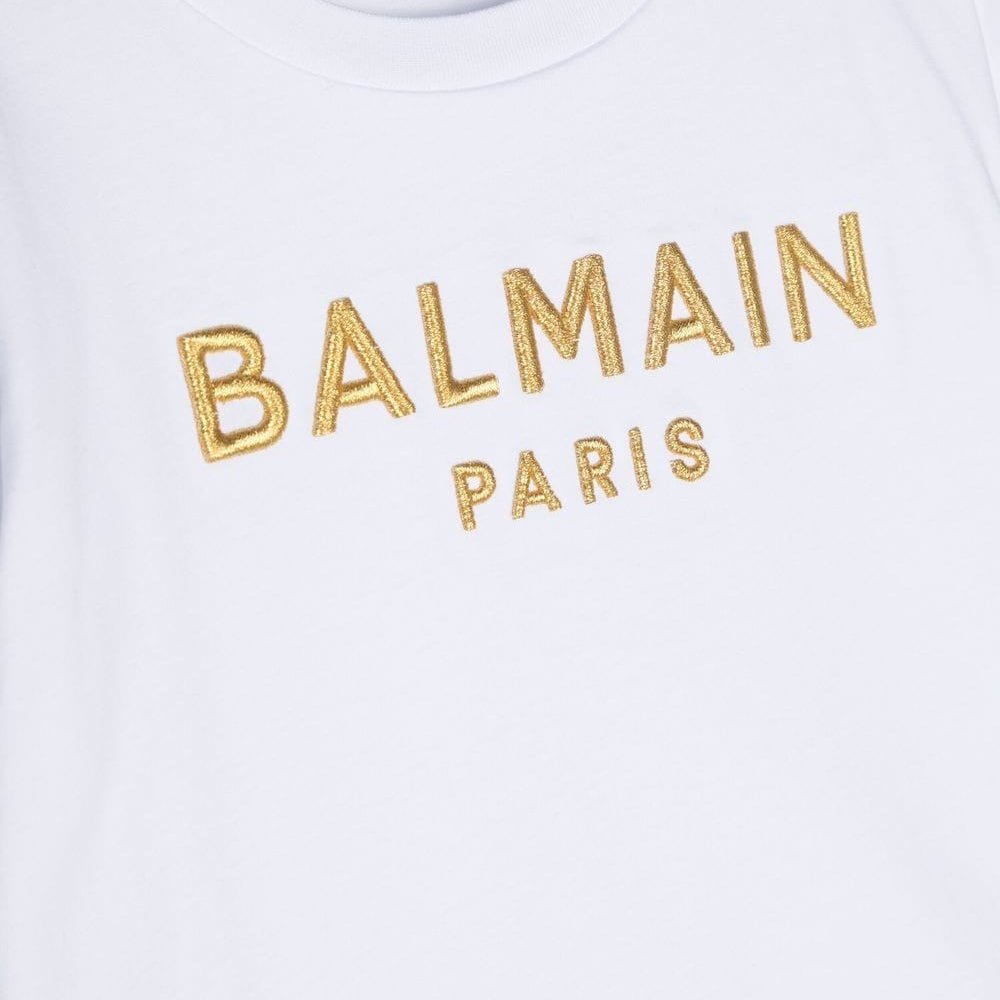 Balmain Girls Embroidered Logo T-shirt White 4Y