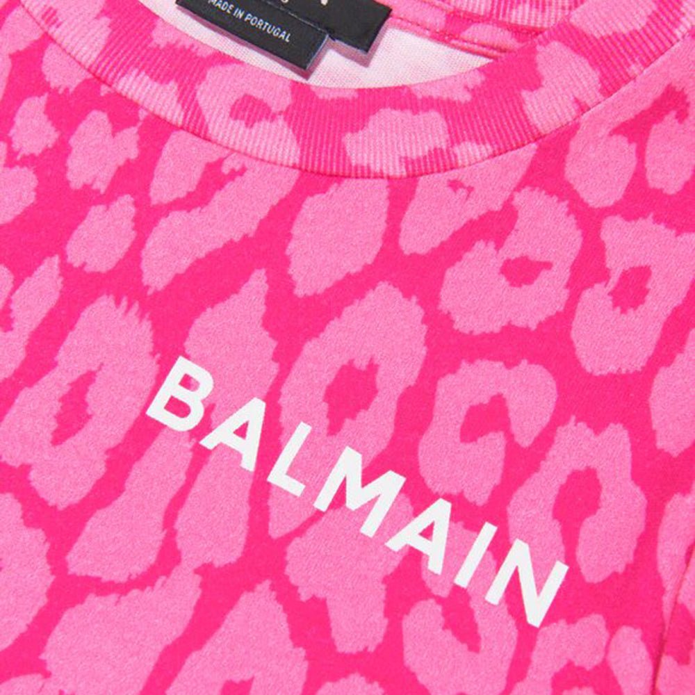 Balmain Girls Leopard Print T-shirt Pink 12Y