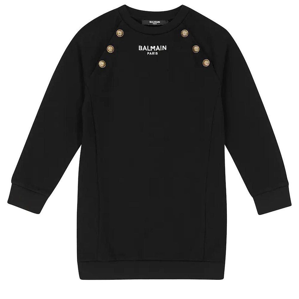 Balmain Girls Logo Sweatshirt Dress Black 16Y