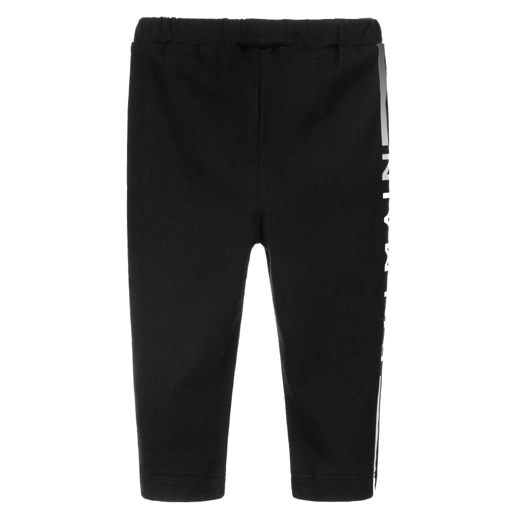 Balmain Girls Silver Stripe Logo Leggings Black 10Y