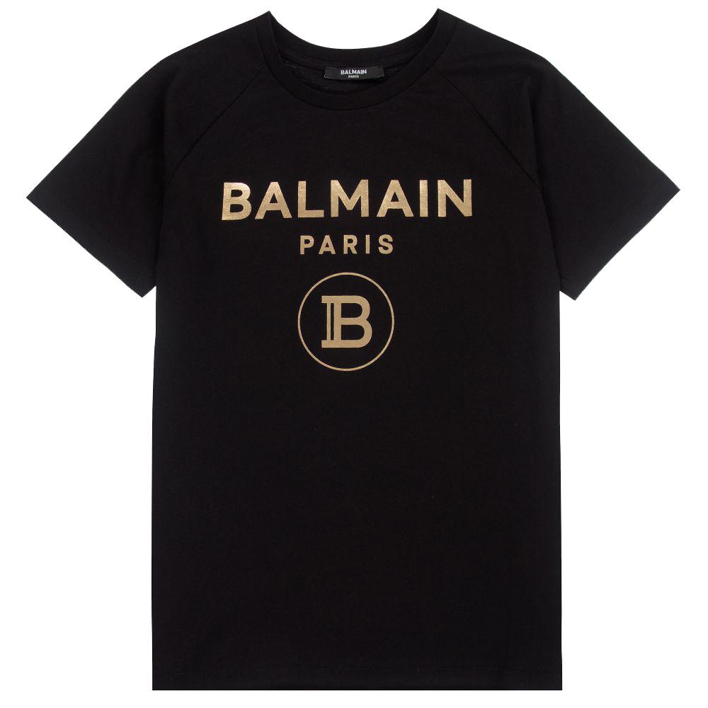 Balmain Girls Black & Gold Logo T-shirt - 10Y BLACK