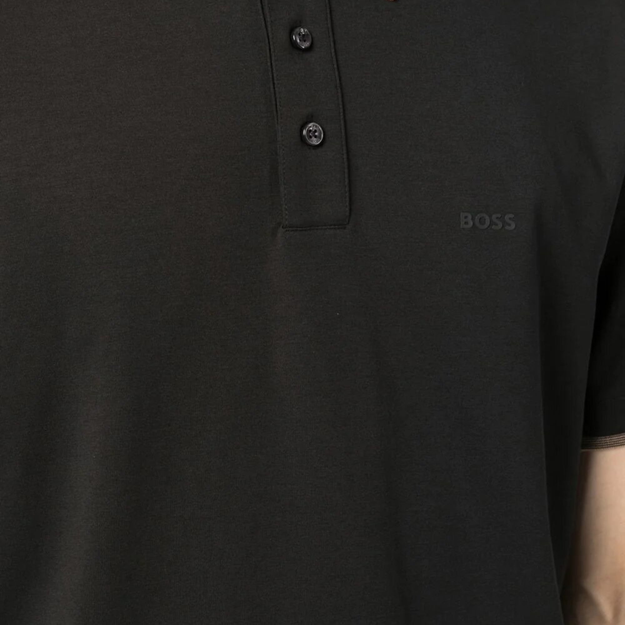 Boss Mens Striped Collar Polo Black Medium