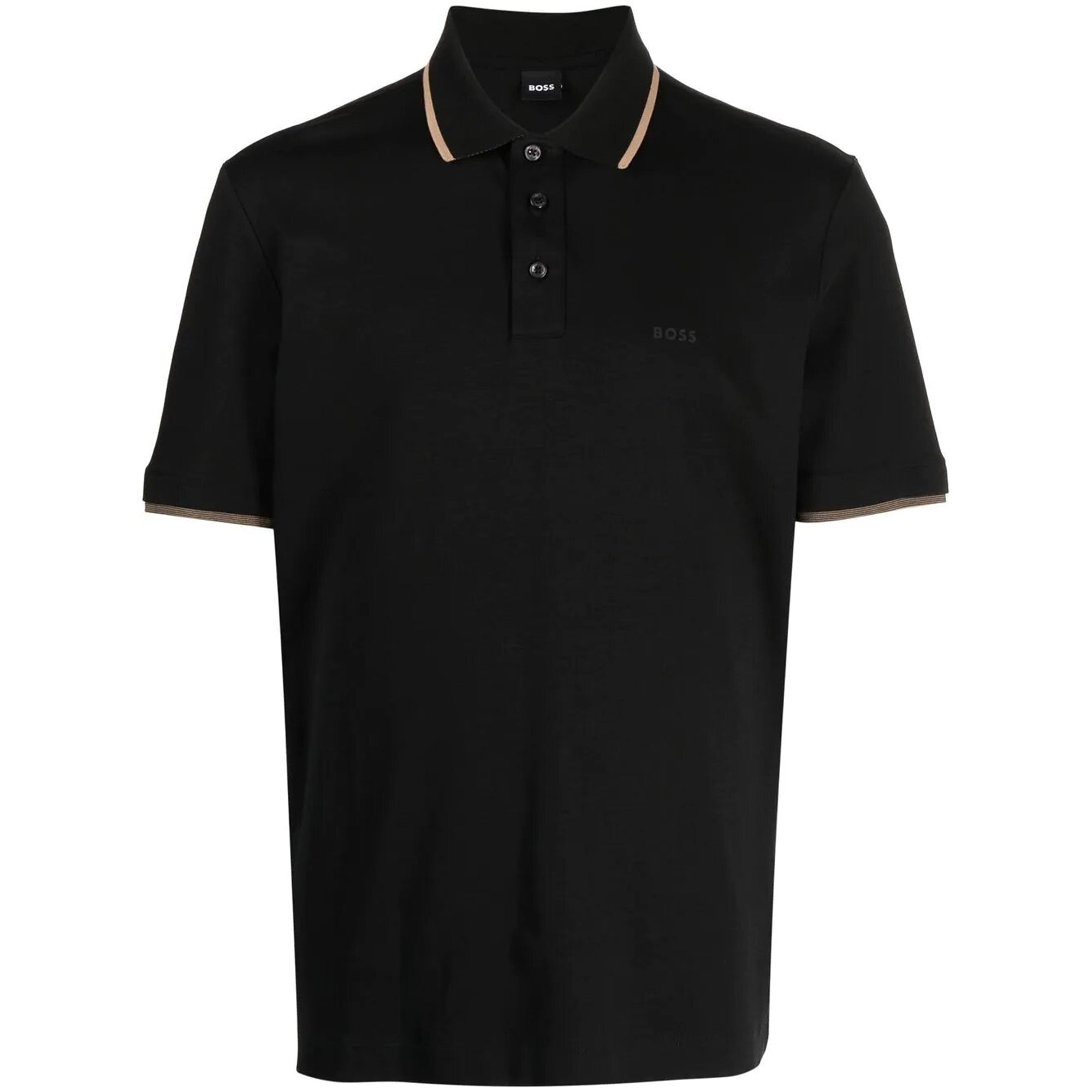 Boss Mens Striped Collar Polo Black Medium