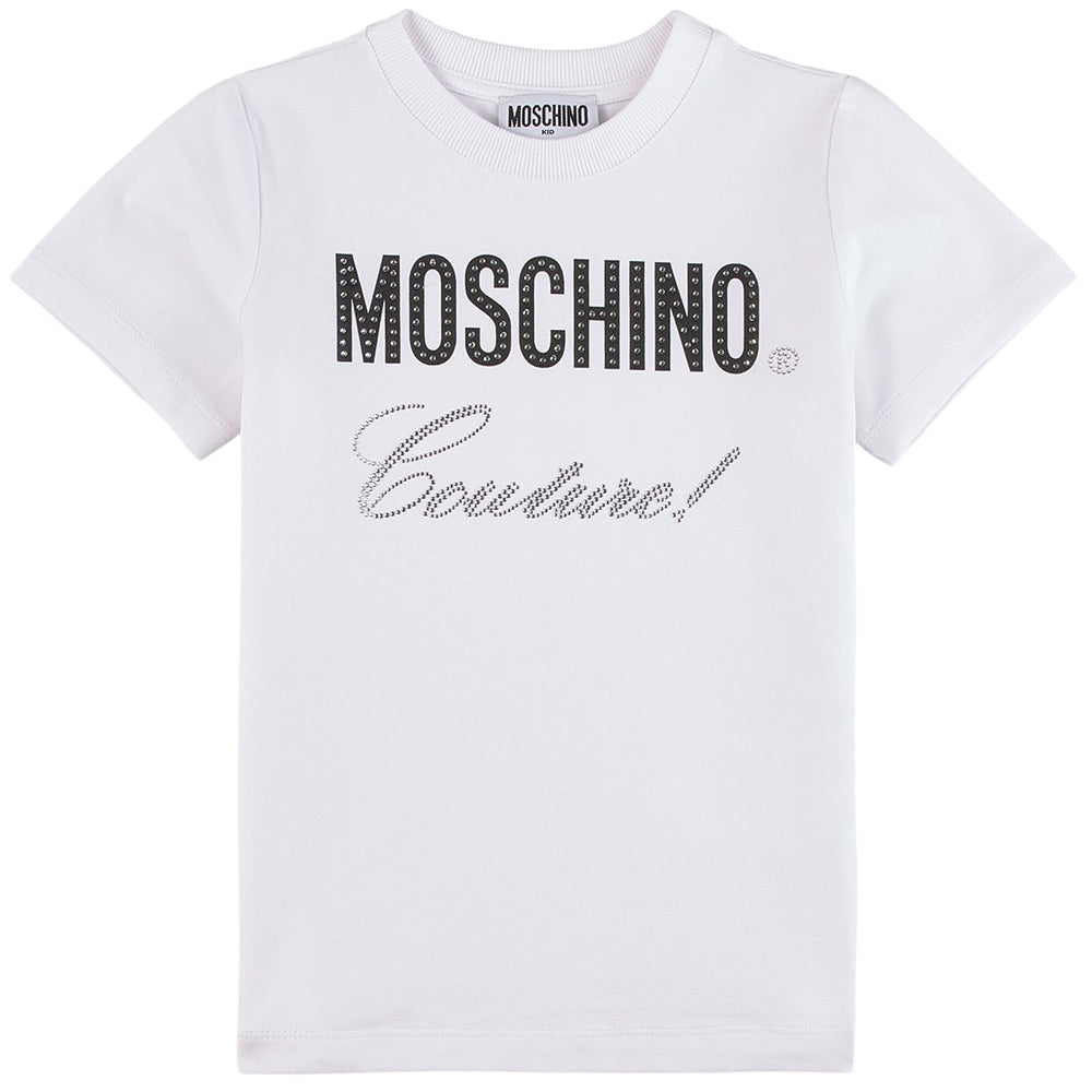 Moschino Girls Couture Diamante Logo T-Shirt White - 8Y White