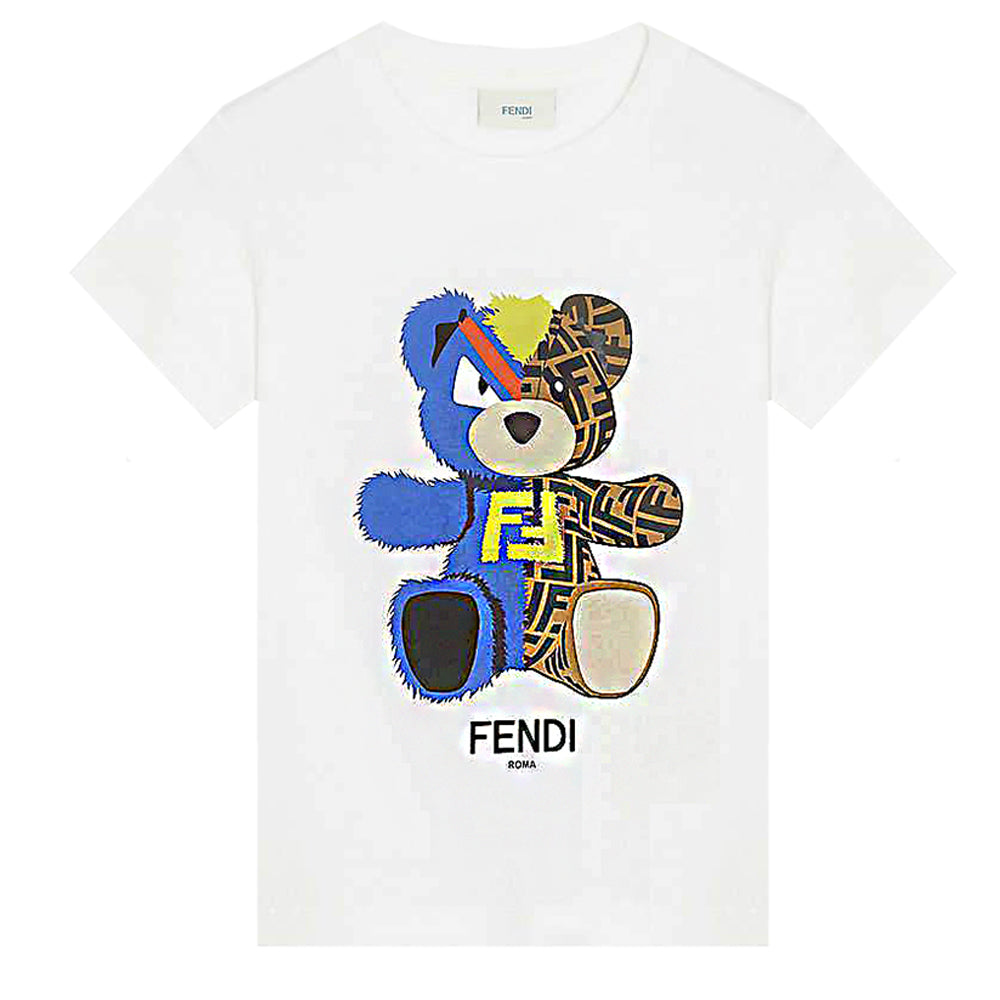 Fendi Kid's FF Logo Teddy Bear T-Shirt White - 4 YEARS WHITE
