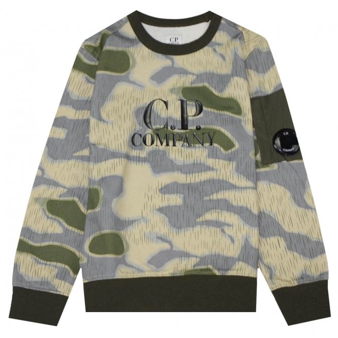 C.P Company Boys Camo Crewneck Sweater Ivy Green 6Y Khaki