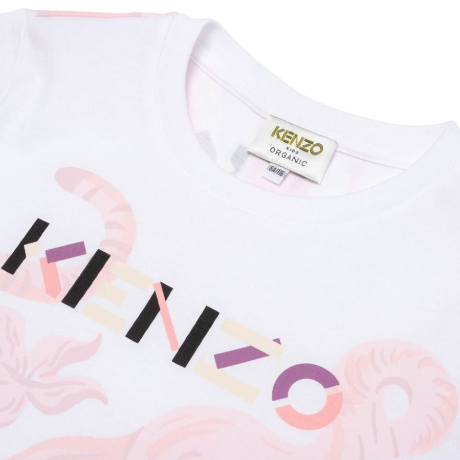Kenzo Girls Animal Print Logo T-shirt Pink 4Y