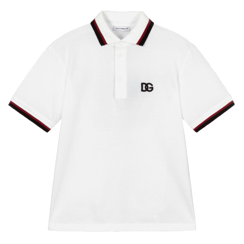 Dolce & Gabbana Boys Logo Stripe Polo Shirt White 4Y