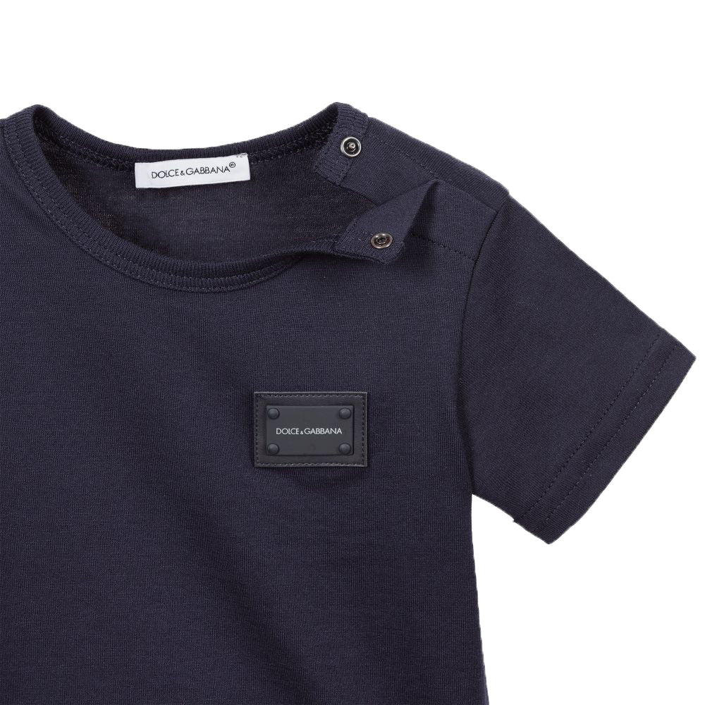 Dolce & Gabbana Baby Boys Badge Logo T-Shirt Navy — Maison Threads