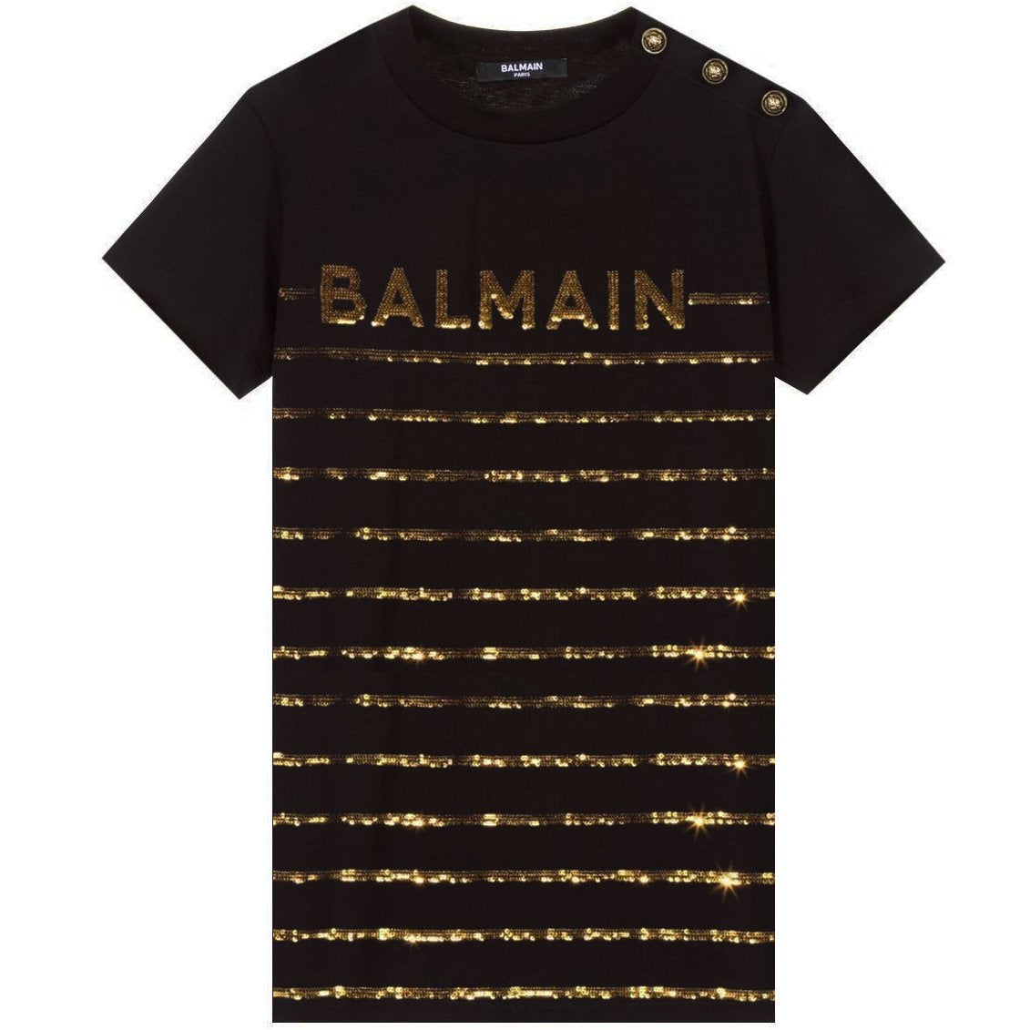 Balmain Girls Black & Gold Sequin T-Shirt - 8Y BLACK