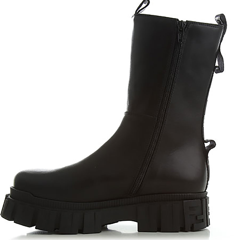 Fendi Girls Chunky Leather Boots Black Eu33