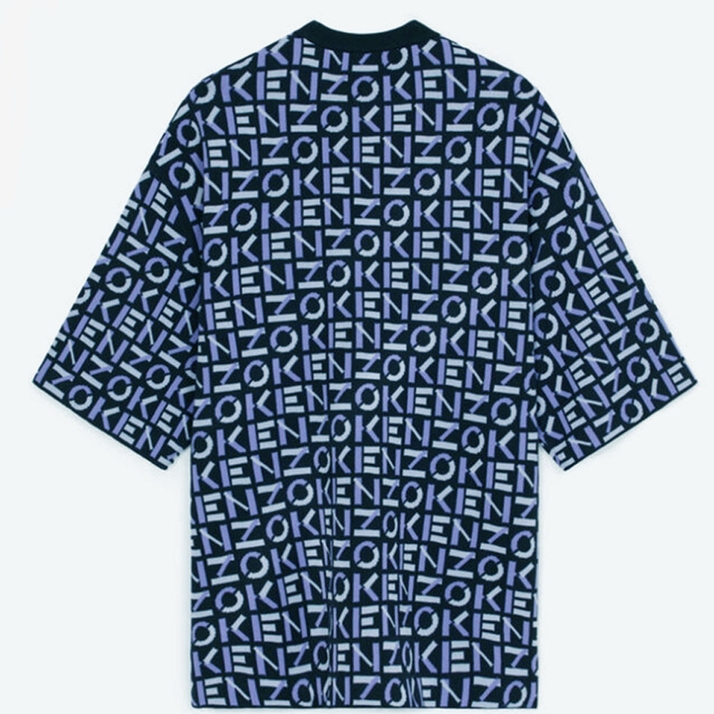 Kenzo Mens Monogram Print Oversized T-shirt Blue S