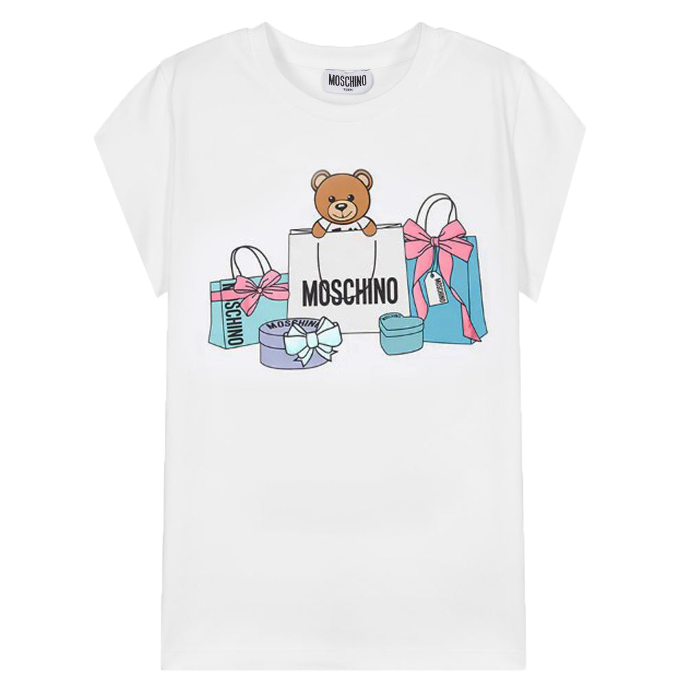 Moschino Girls Shopping Bear T-Shirt White - 6Y WHITE