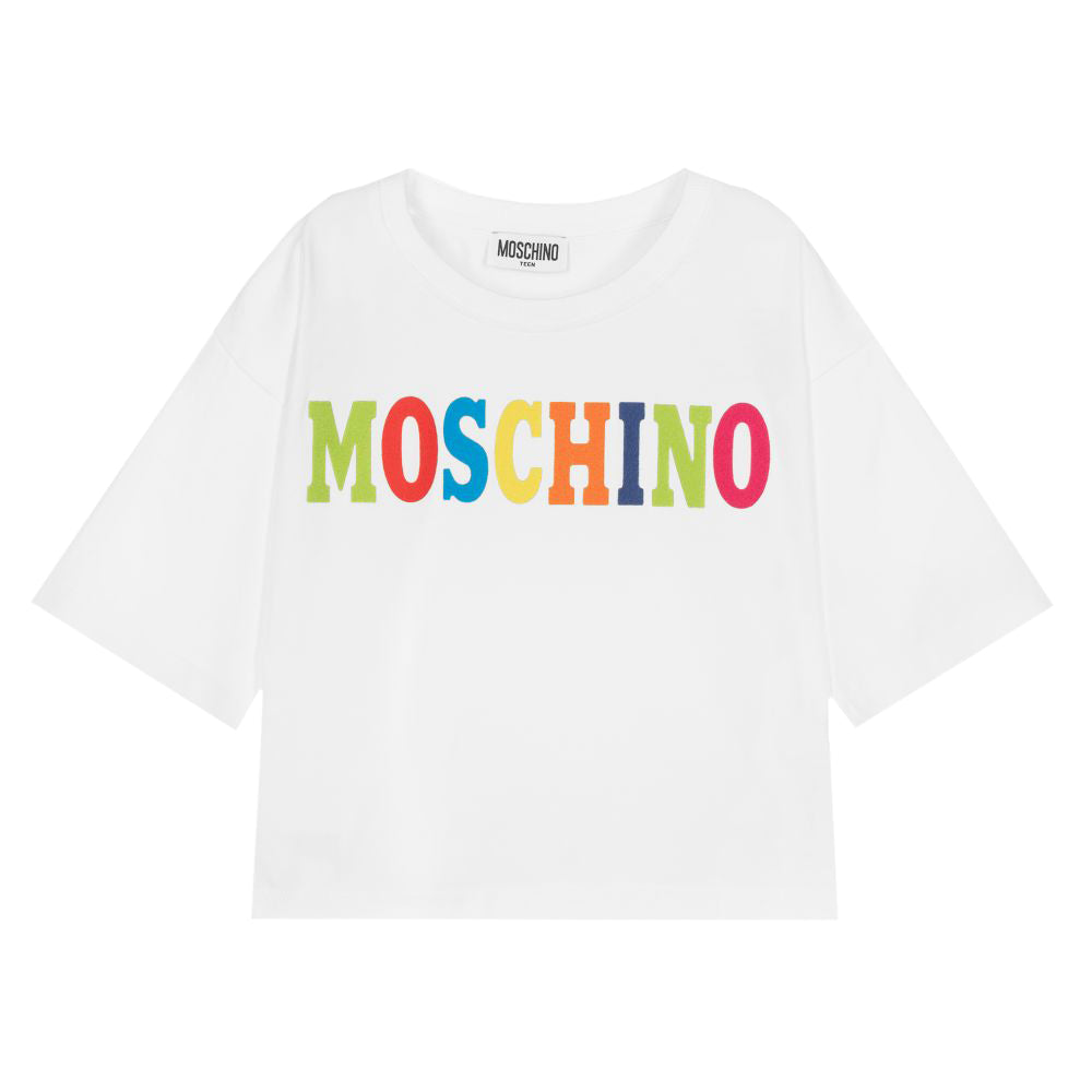 Moschino Girls Cropped Logo T-Shirt White - 14Y WHITE