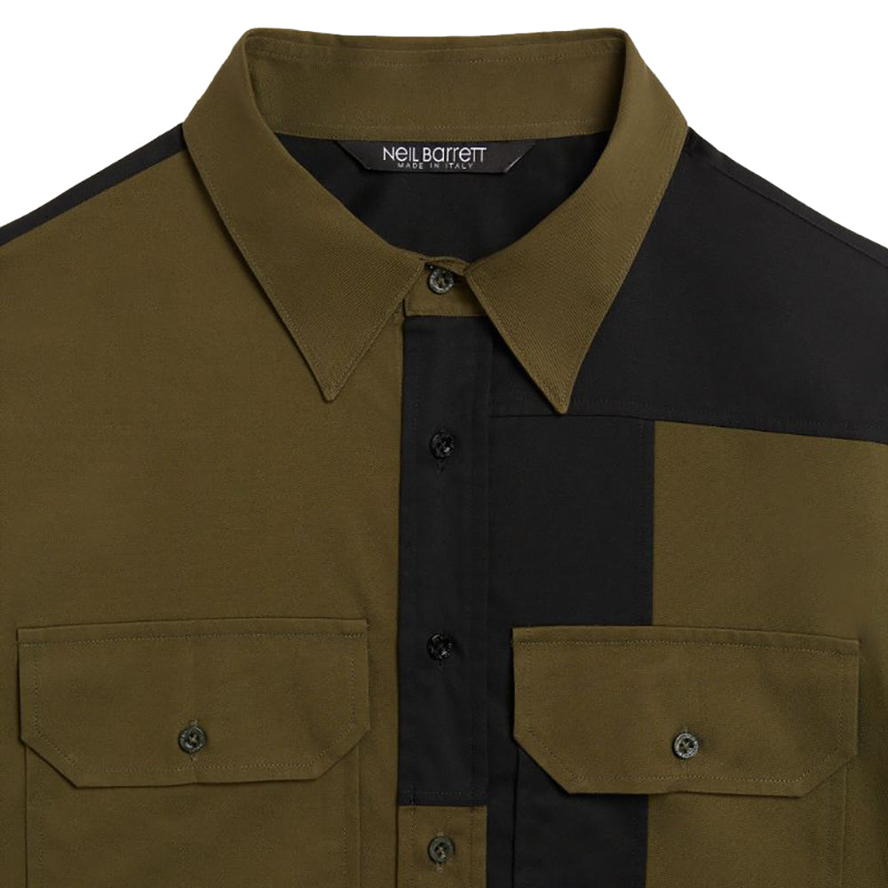 Neil Barrett Men's Abstract Colour-block Cotton Shirt Khaki S