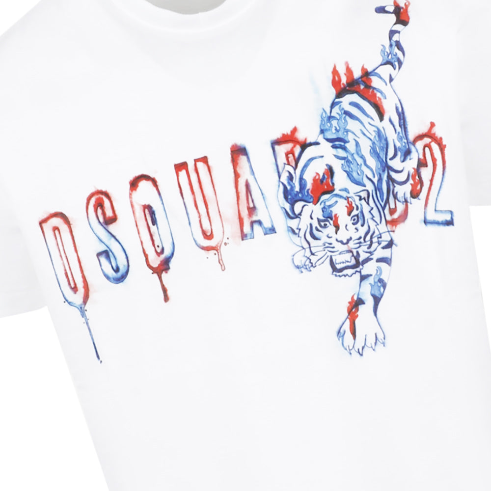 Dsquared2 Men's Doodle C Tiger Water Stain T-shirt White M