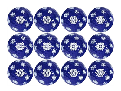 white lacey snowflakes on blue golf balls