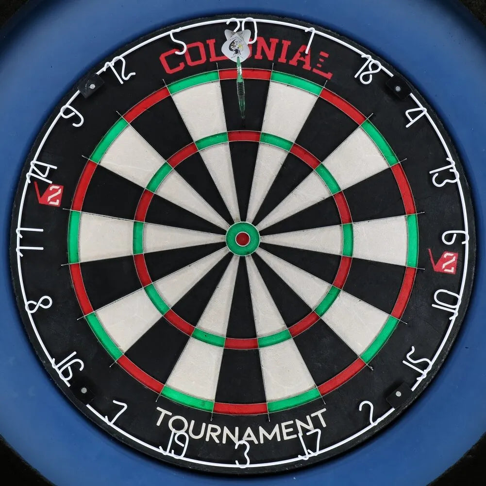 One dart above T20 at a 20 degree angle.