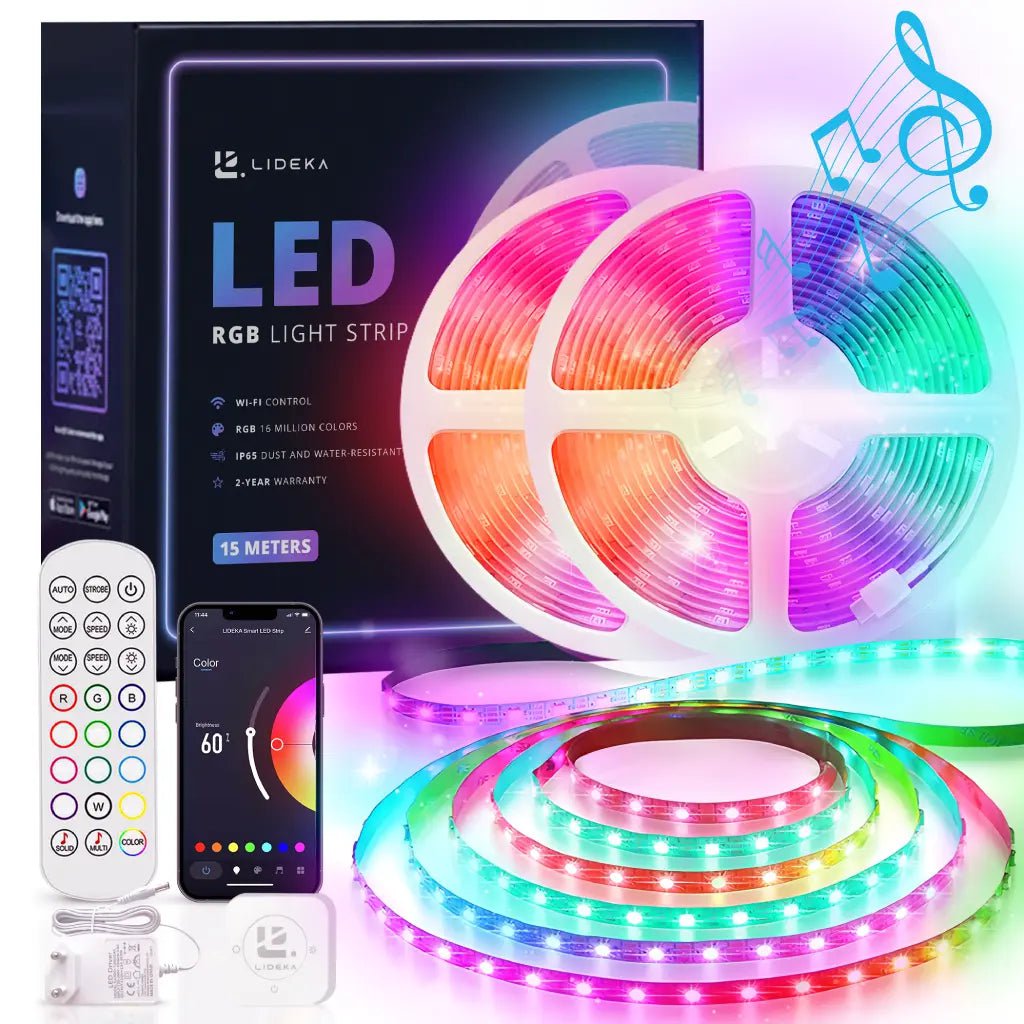 Image of Lideka® - LED Strip 15 Meter (2x7.5) - RGB - Smart LED Lights