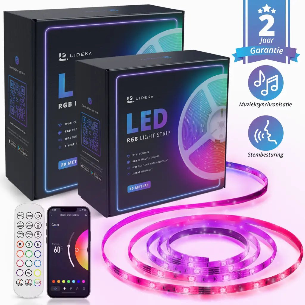 Image of Lideka® - LED Strip 30 Meter (20 + 10) - RGB - Incl. Afstandsbediening