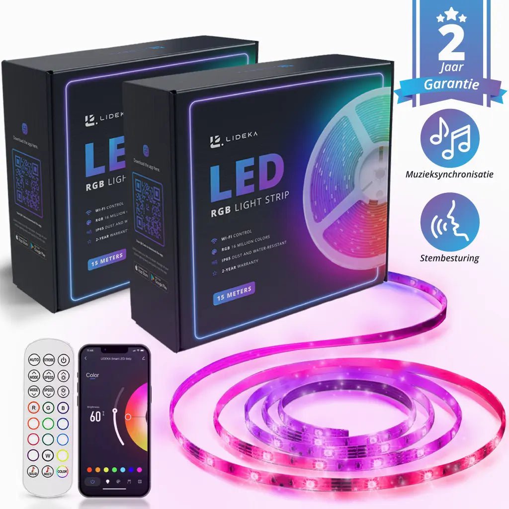 Image of Lideka® - LED-strip 30 Meter - Pakket Van 15 + 15 - Multi-colour - Light Strips
