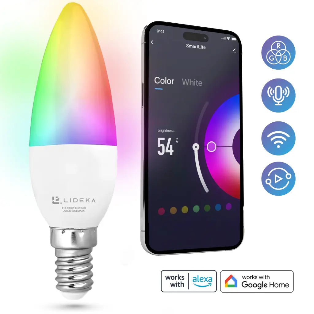 Image of Lideka® Smart LED Lamp E14 6W - RGB + Wit Licht - Met App