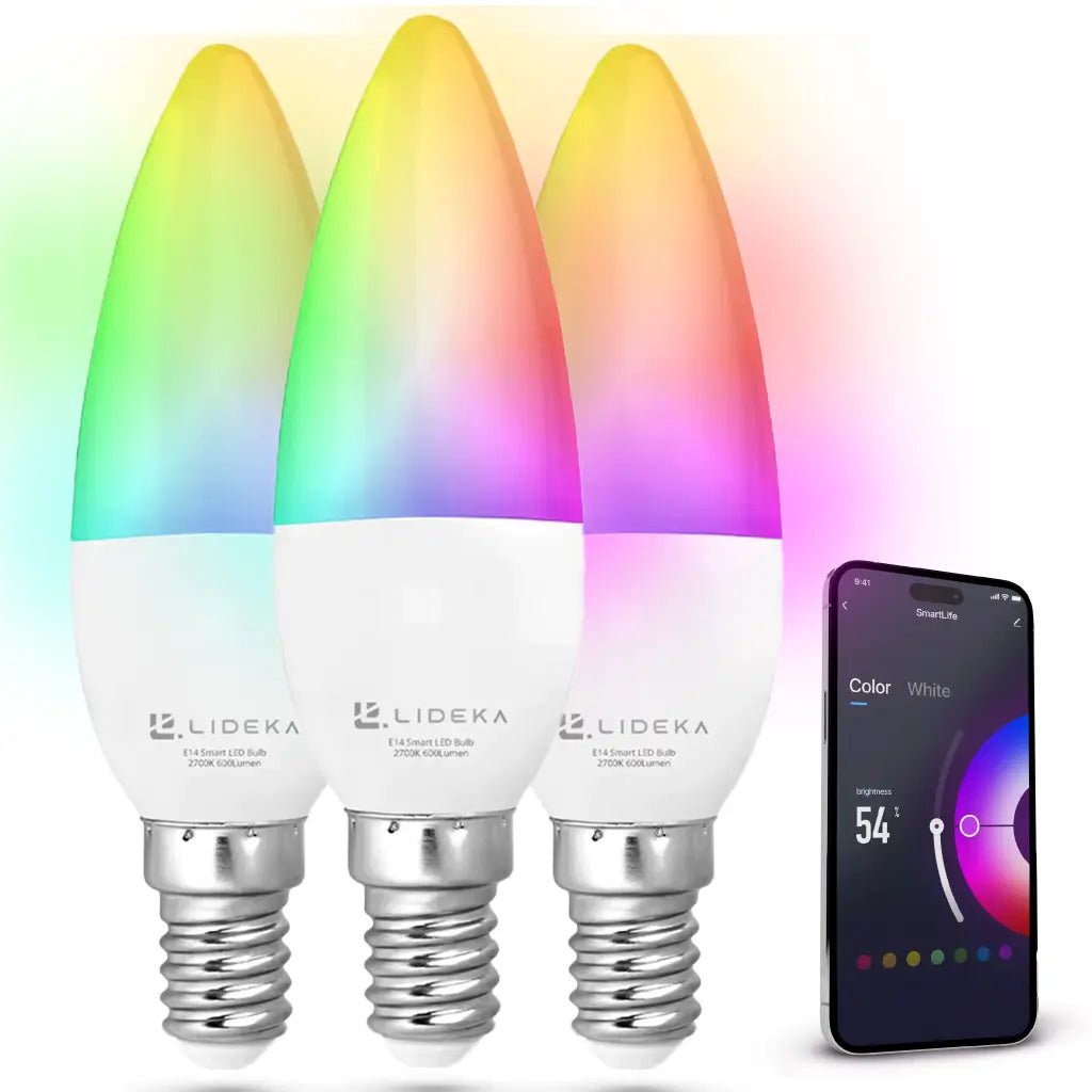 Image of Lideka® - Slimme LED Smart Lampen - E14 - Set Van 3 - RGBW - Dimbaar